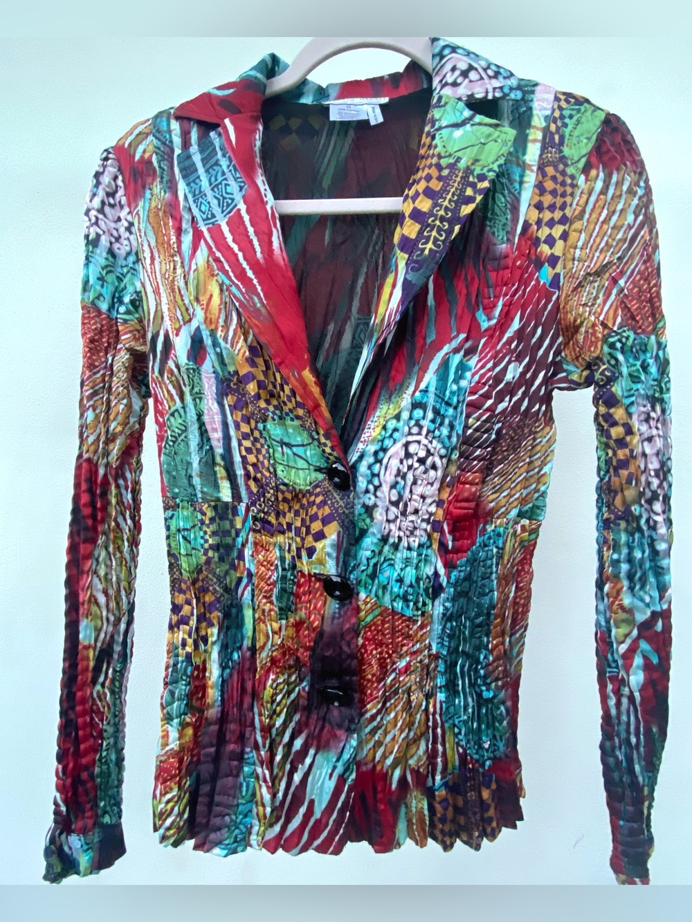 Y2K Alberto Makali Multicolor Mixed Abstract Check Print Satin Blazer Medium